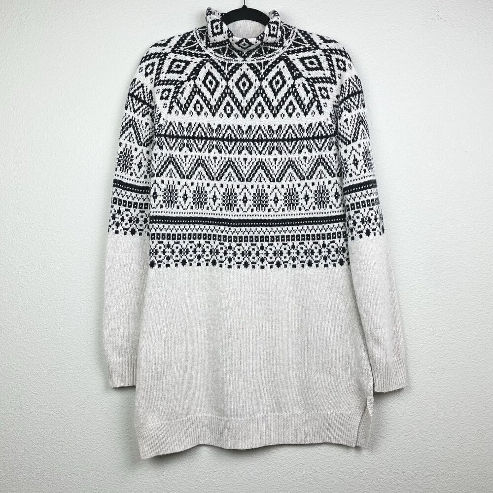 Long Tall Sally Women's XS Wool Blend Fair Isle Tunic Turtleneck Sweater Knit